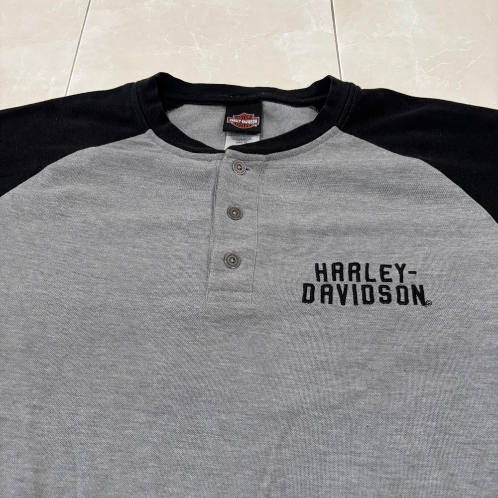 Vintage Harley Davidson Henley T shirt gray black New York nanuet NYC embroider